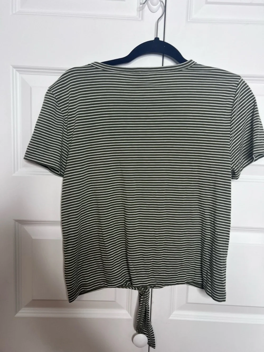 J.Crew Green & White Striped Tie-Front Top – Size Medium